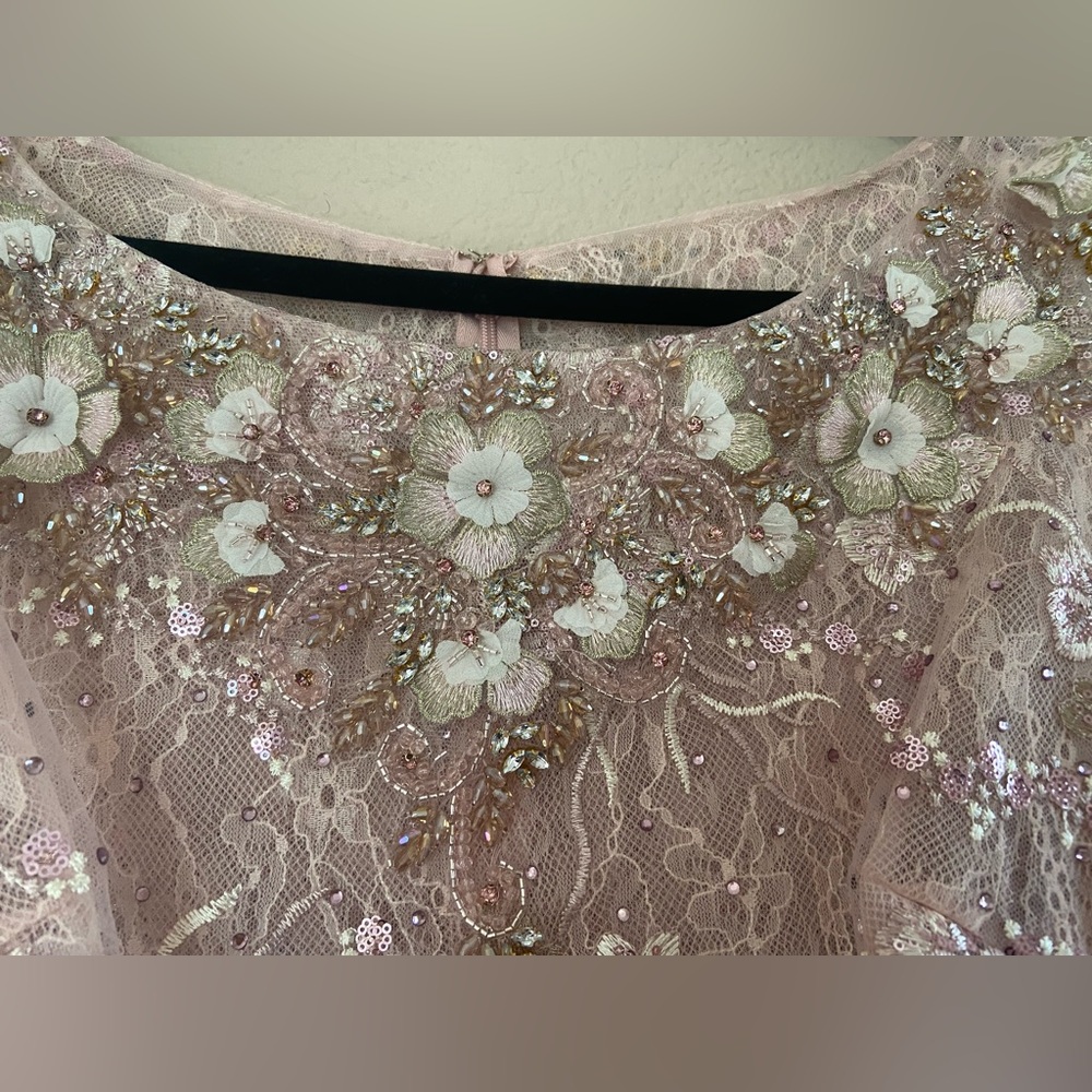 Mac Duggal Size 10 Blush Pink Beaded Floral Lace Midi Dress NWT Formal Cocktail - Picture 4 of 15